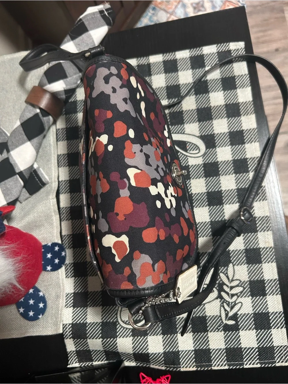 Coach Park Splatter Print Flap Turnlock Crossbody Black, Burgundy, Rust & Cream